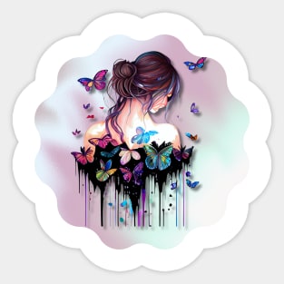 Girl with Butterflies 5 Sticker